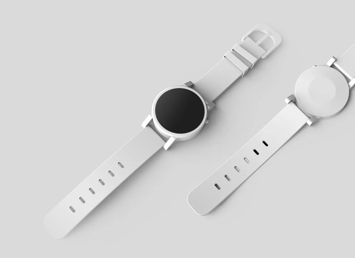 Minimal studio photograph of a modern watch used as an ecommerce product image